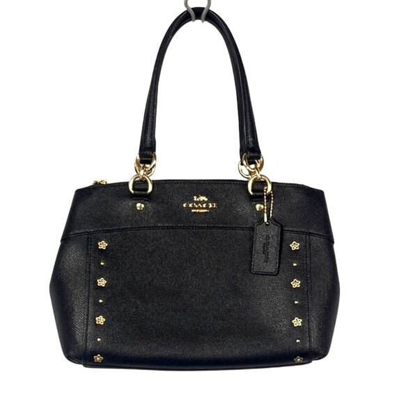 Coach Handbags - Coach 2018 Mini Brooke Black Leather Crossbody Bag w Floral Rivets F37754